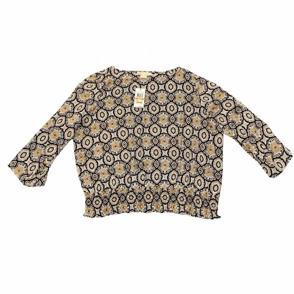 MICHAEL Michael Kors Blouse Womens 2X Brown Paisley D-Ring Sleeve NWT